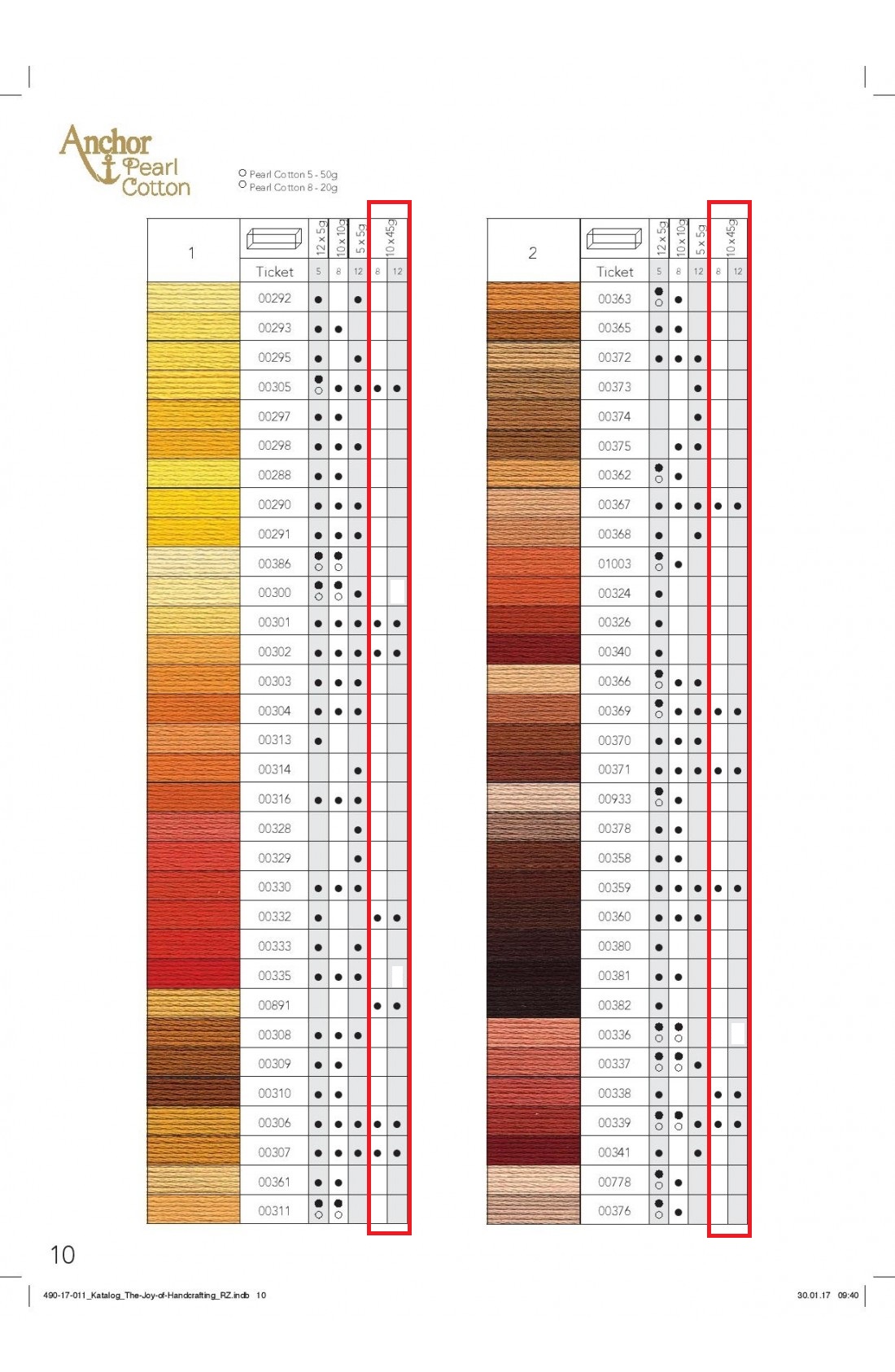 anchor ritorto fiorentino pearl cotton filato cotone cartella colori 1-2