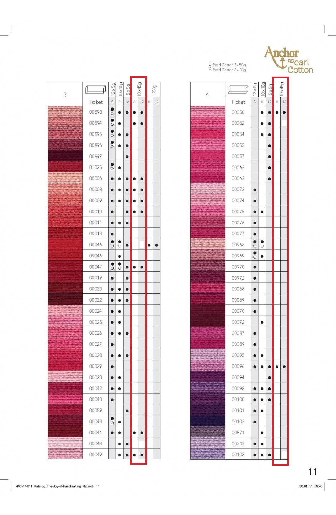 anchor ritorto fiorentino pearl cotton filato cotone cartella colori 3-4