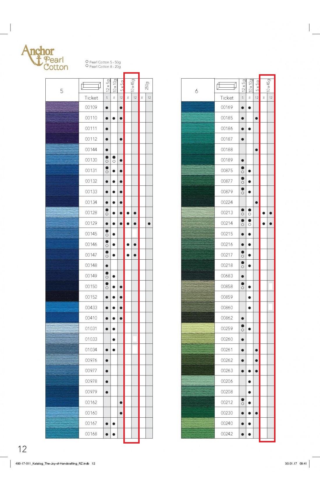 anchor ritorto fiorentino pearl cotton filato cotone cartella colori 5-6