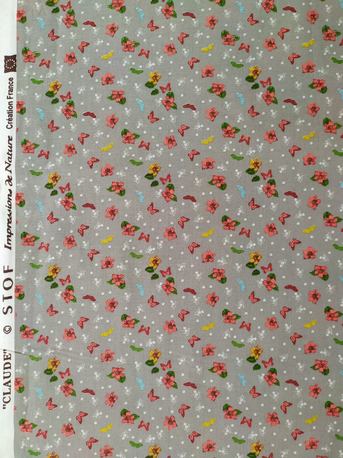 cotonine stof france tessuto 100% cotone h.140cm modello claude farfalle fiori