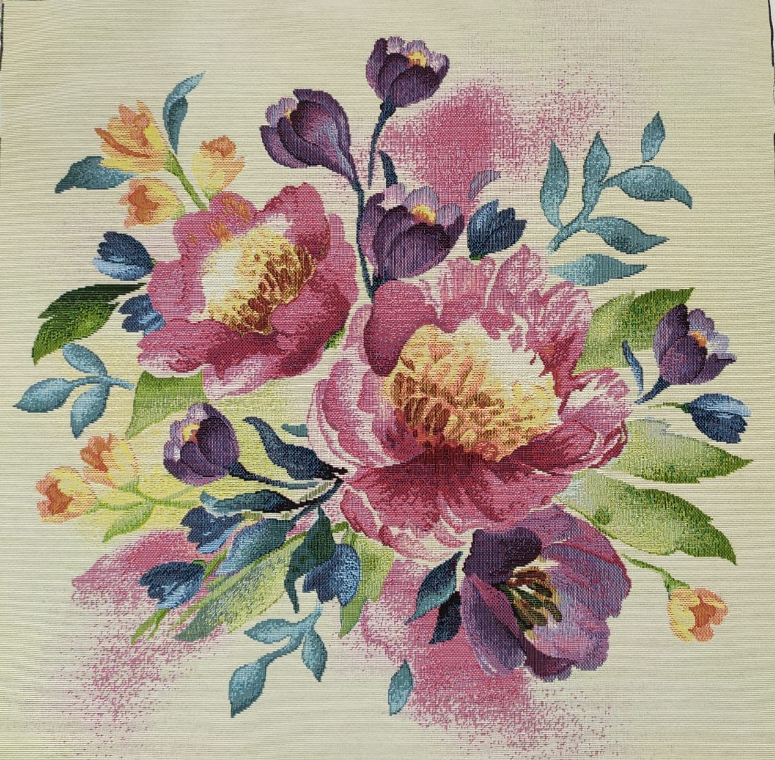 tessuti gobelin pannello 45x45cm fiori su sfondo panna
