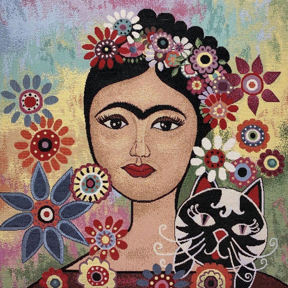tessuti gobelin pannello 45x45cm frida con gatto