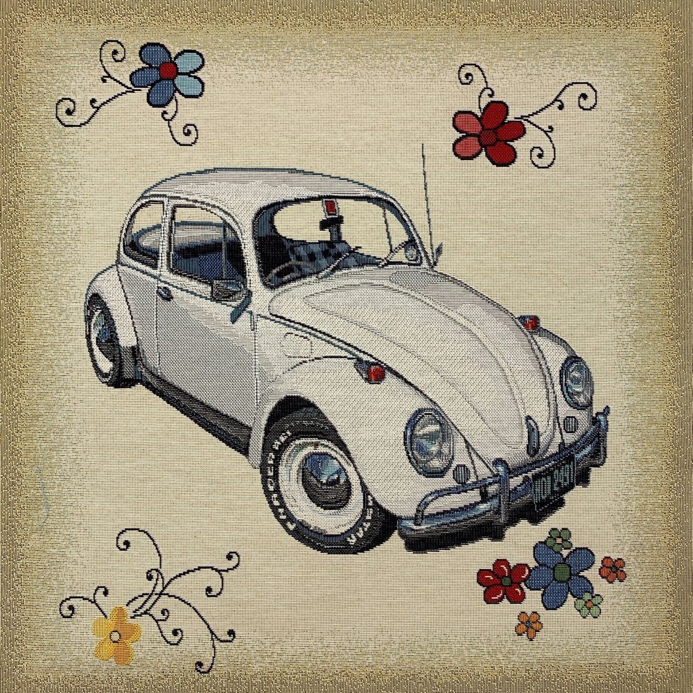 tessuti gobelin pannello 45x45cm maggiolino bianco con fiori