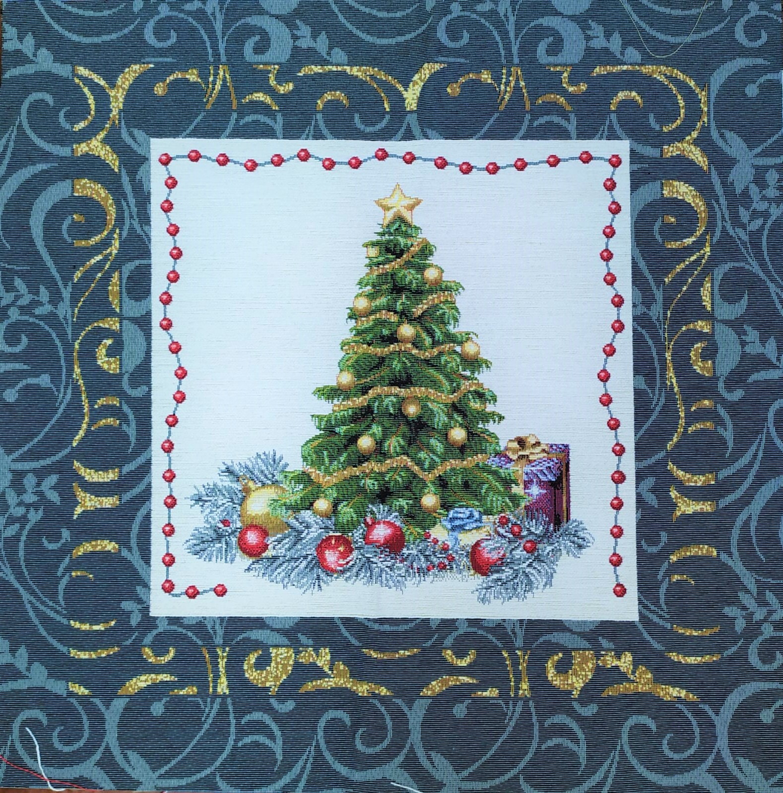 pannello gobelin albero di natale lurex oro 45x45cm quadrato arazzi centrotavola natale